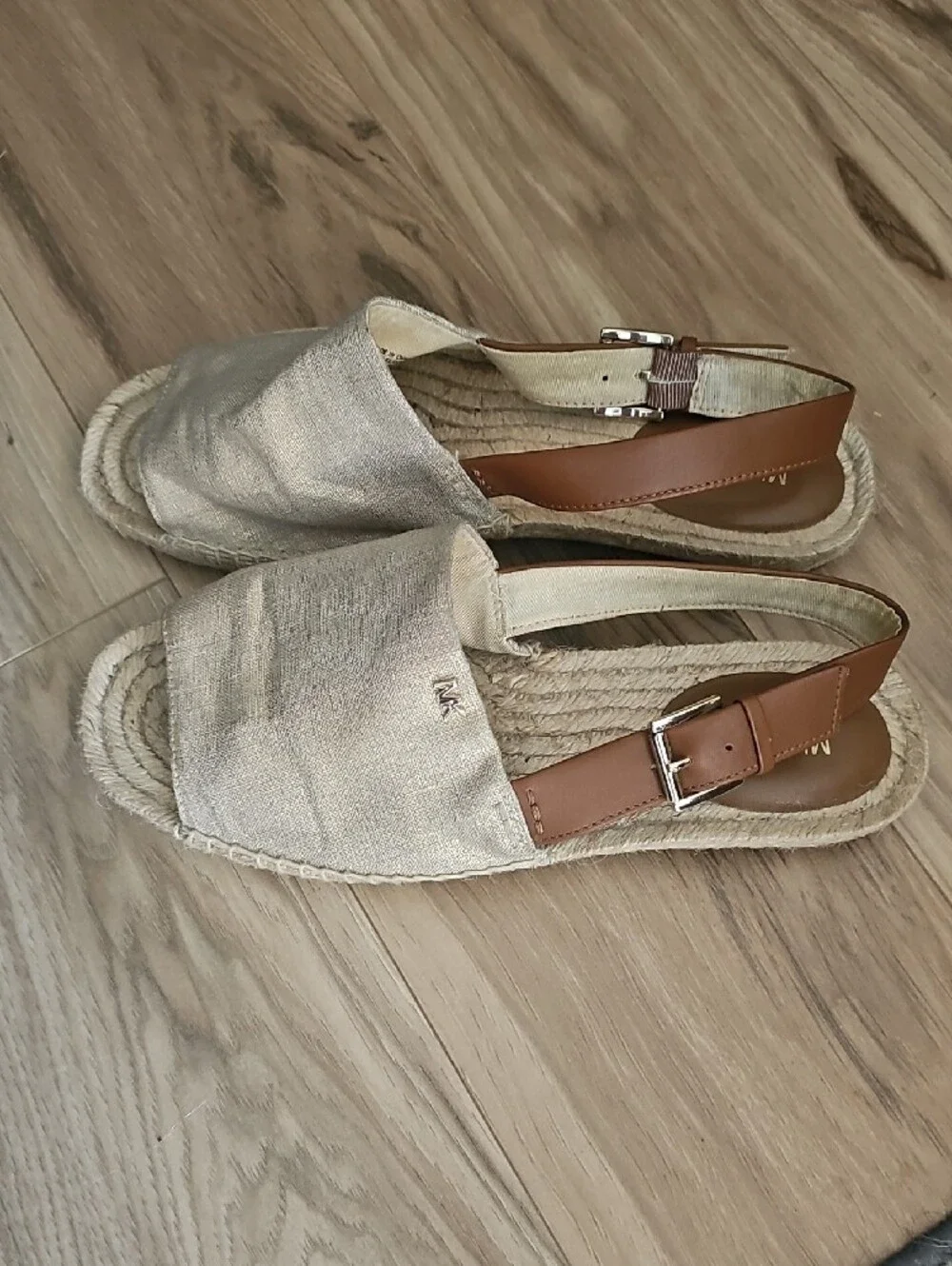 MICHAEL Michael Kors Natural Canvas & Tan Leather Espadrille Slingbacks
